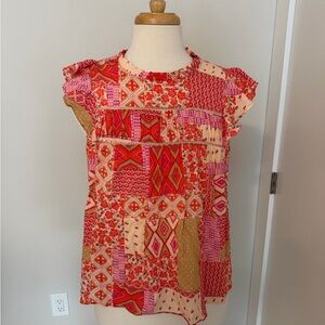 Rose & Olive Patchwork Ruffle Sleeve Blouse